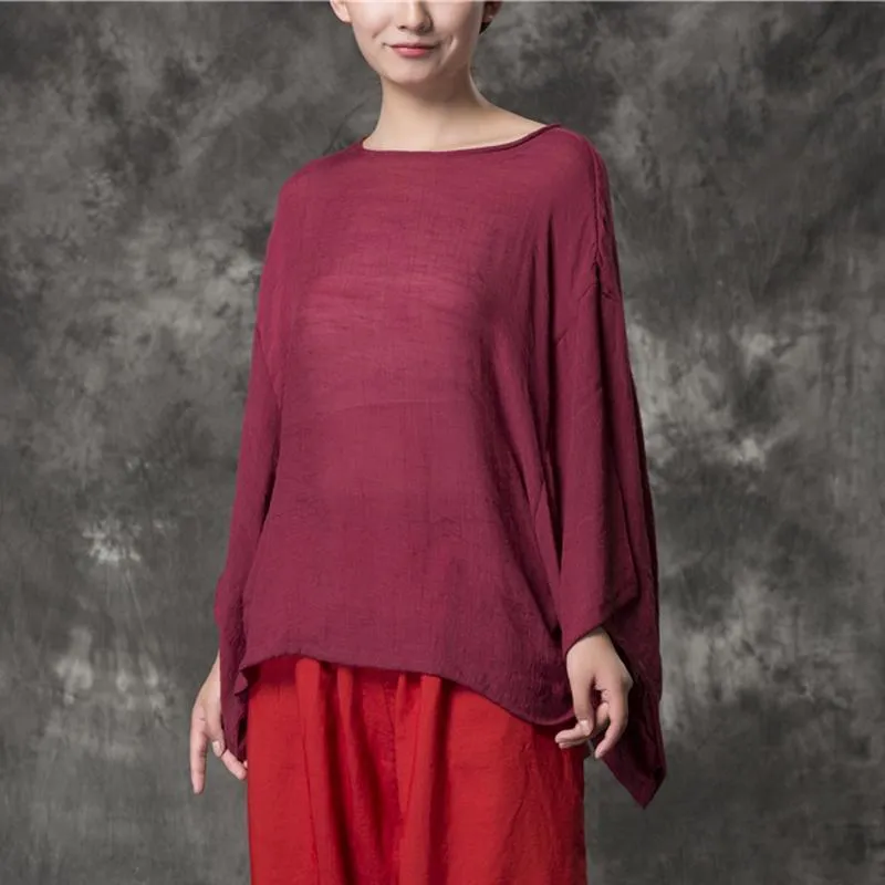 Women Loose Casual Solid Cotton Linen Blouse