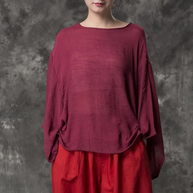 Women Loose Casual Solid Cotton Linen Blouse