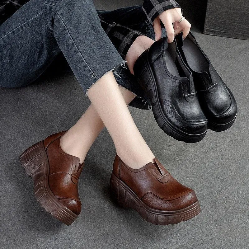 Women's Casual Shoes LZ349: Soft Leather Platform Pumps