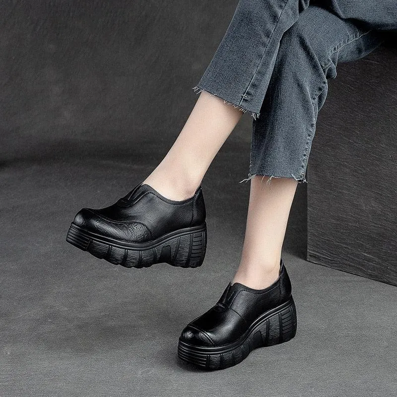 Women's Casual Shoes LZ349: Soft Leather Platform Pumps